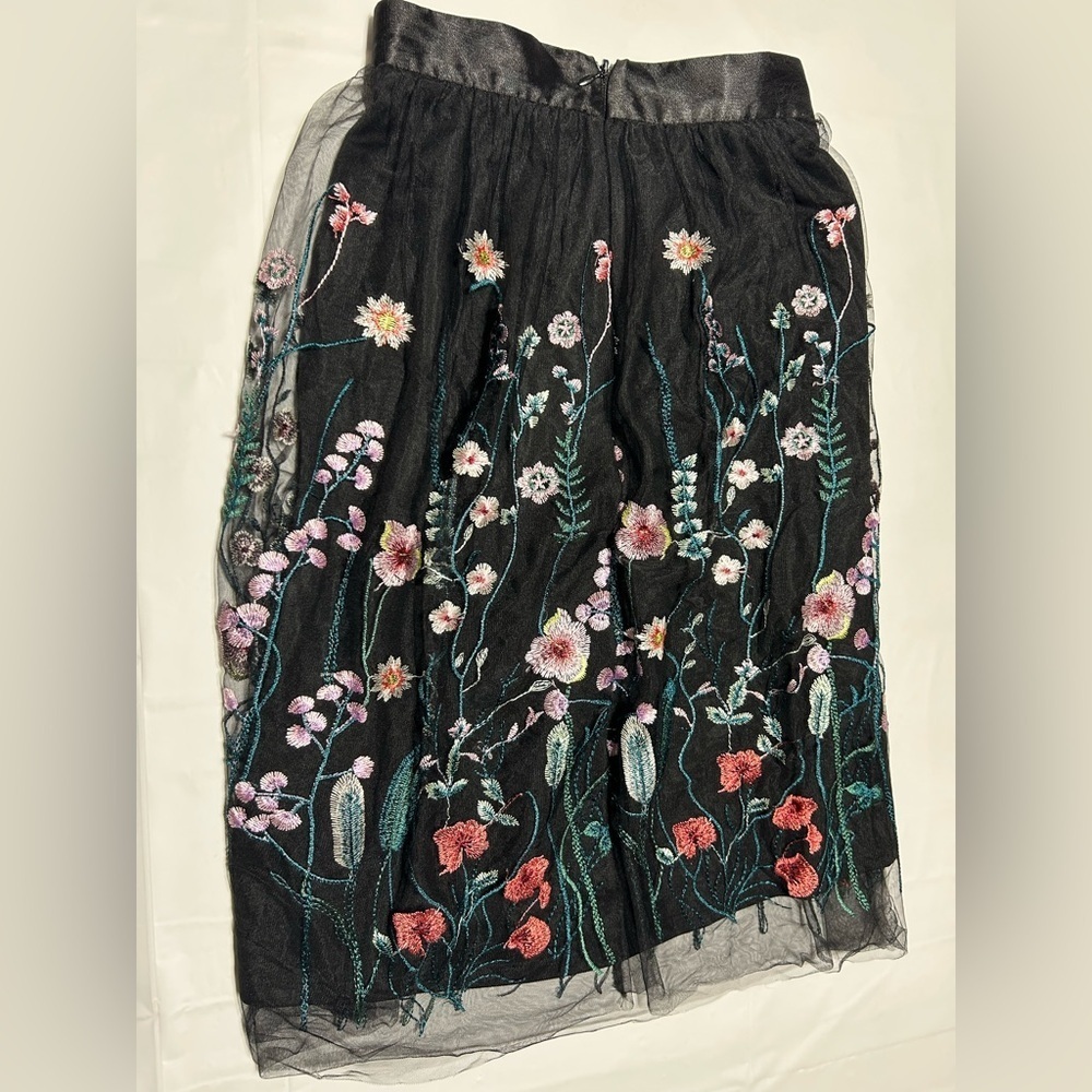 Black Skirt with Multicolor Floral Embroidery - Picture 4 of 4